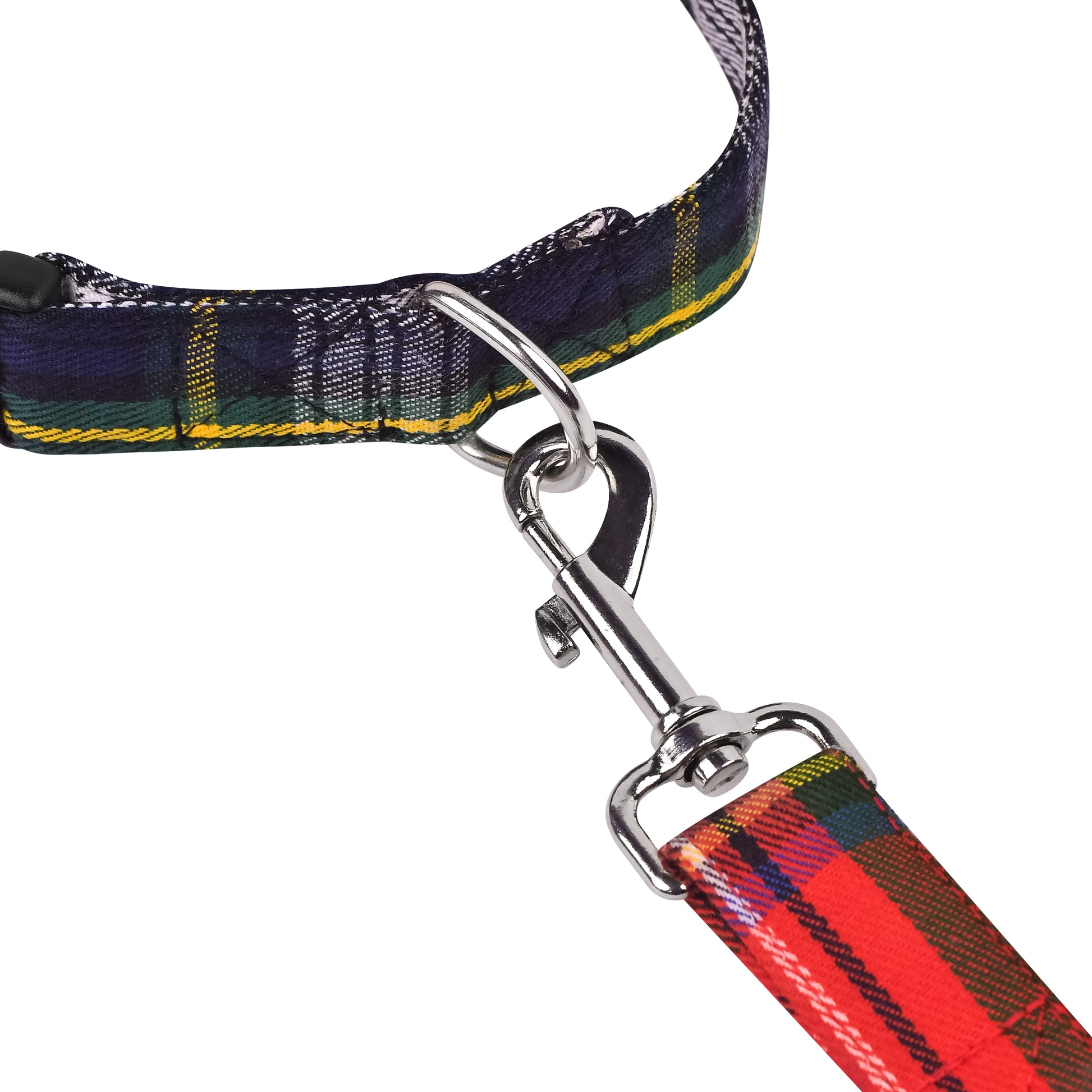 Dress Gordon Tartan Dog Collar with blue, green, and white pattern, showcasing stylish design and high-quality materials.