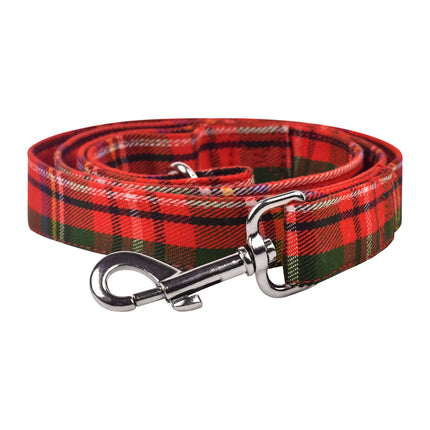 Royal Stewart Tartan Dog Leash with classic red, green, blue, and yellow pattern