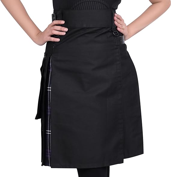 Black Hybrid Kilt for Women with Adjustable Straps