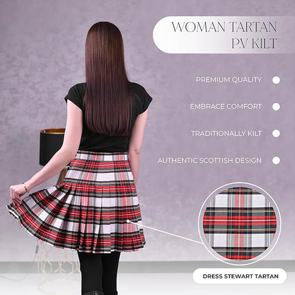 Women's PV Kilt in Dress Stewart Tartan