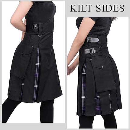 Black Hybrid Kilt for Women with Adjustable Straps