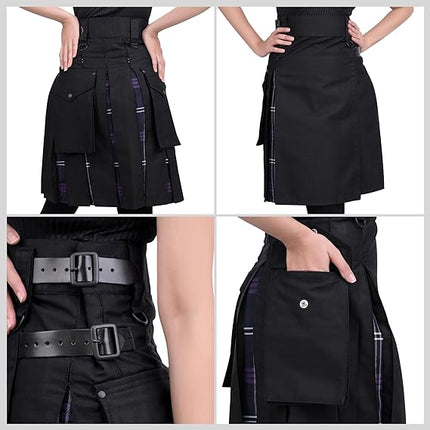 Black Hybrid Kilt for Women with Adjustable Straps