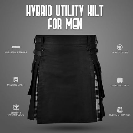 Grey Douglas Hybrid Utility Kilt for Men - Scottish Traditional Kilt with Flashes