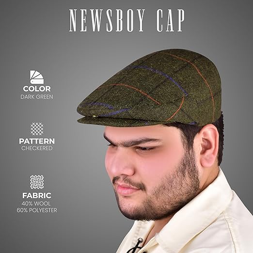 Gatsby Hat Blend Wool Vintage Flat Ivy Cabbie Cap in Greenish Brown, featuring a classic flat cap design made from high-quality wool blend.