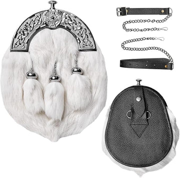 White Rabbit Fur Sporran Chrome Cantle