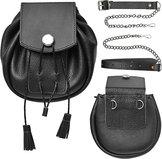 Rob Roy Black Leather Sporran with Chrome Badge