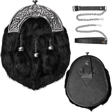 Black Rabbit Fur Sporran With Black Antique Cantle