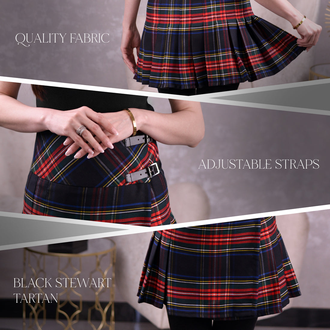 Women Tartan P.V Skirt (Black Stewart)