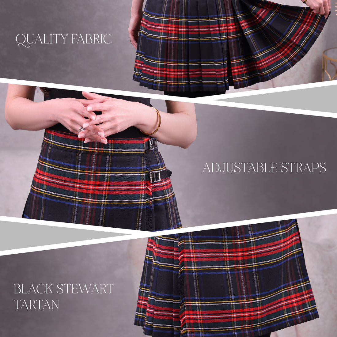 Women Tartan P.V Kilt (Black Stewart)