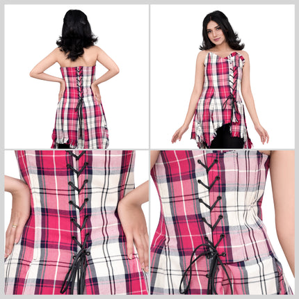 Bella Tartan Corset (Dancing Pink/White)