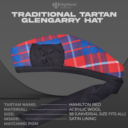 Hamilton Red Glengarry - Classic Scottish Headwear