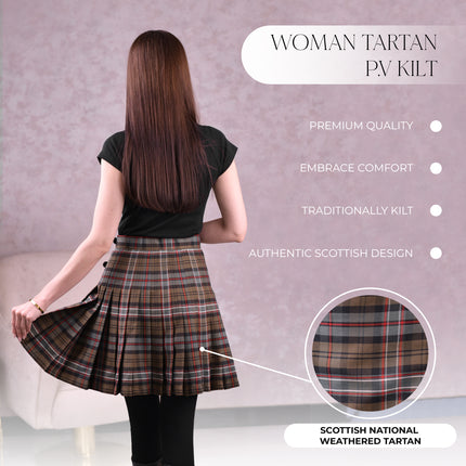 Women Tartan P.V Kilt (Scottish National Weathered)