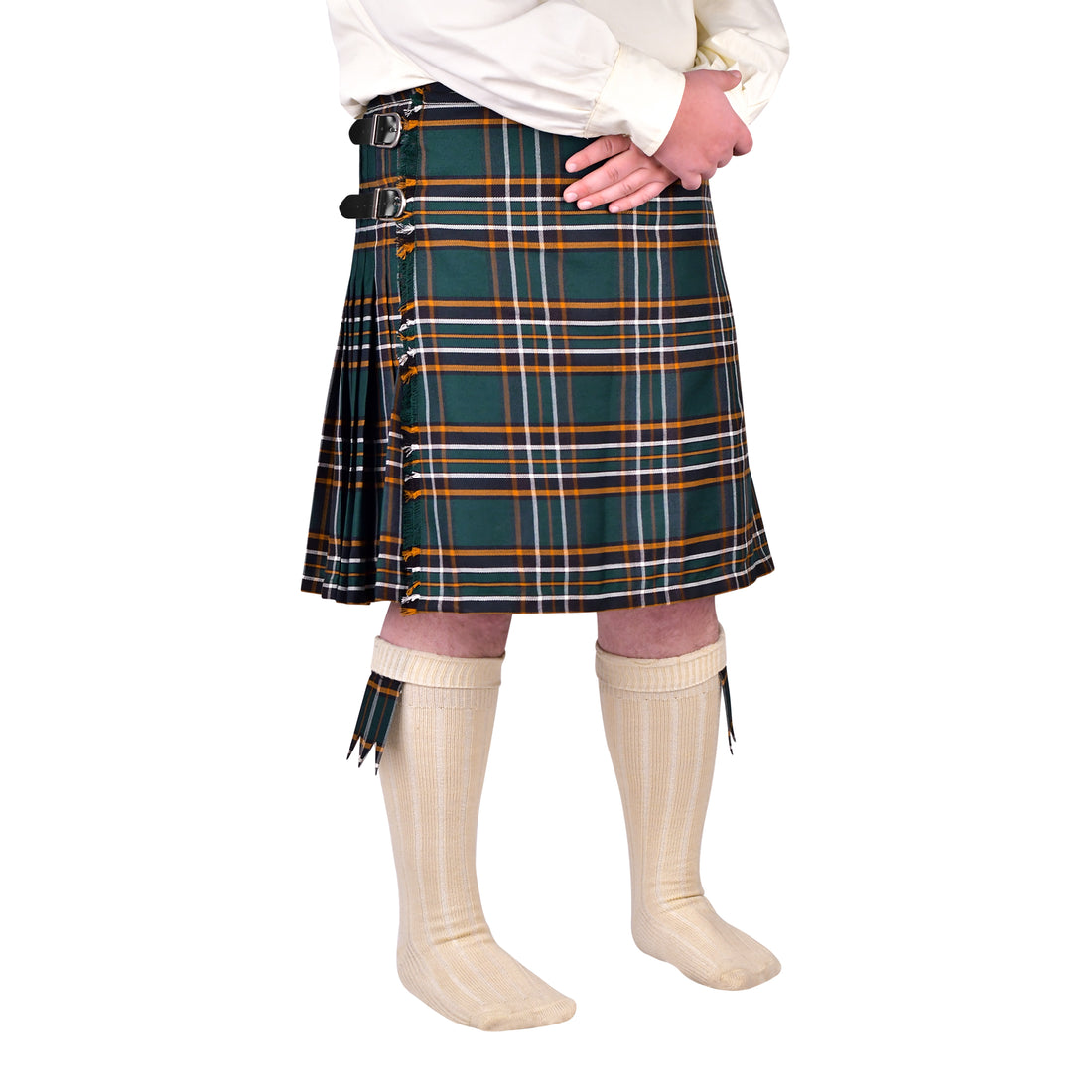 Pack of 5 St Patrick’s deal (Irish PV kilt with Flashes, Black Bovine Sporran, Tam o Shanter, Pin and Cream Hose)