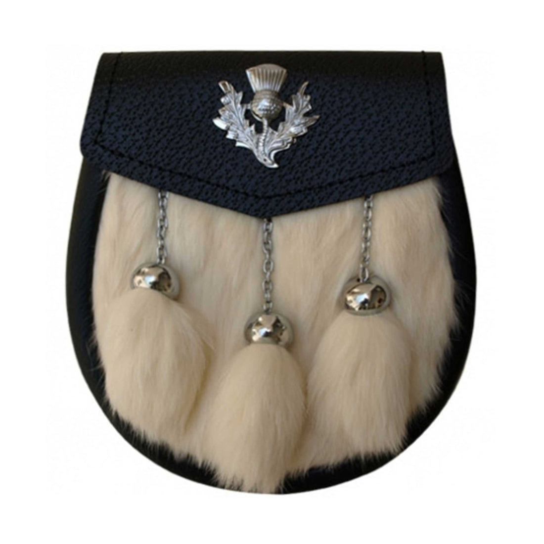 Elegant Semi-Formal Rabbit Fur Sporran with Thistle Badge